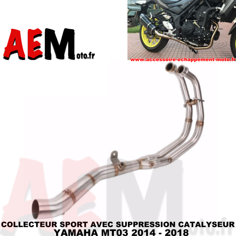 Collecteur d'échappement sport avec suppression catalyseur Yamaha MT03 2014 - 2018