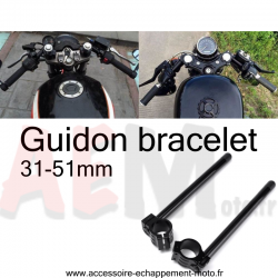 Guidon Bracelet Moto Cafe Racer CNC Noir et Argent pour Fourche 32